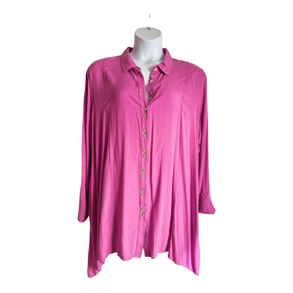 Soft Surroundings Bright Pink Tunic Size 3x Button Front Seamed High Low